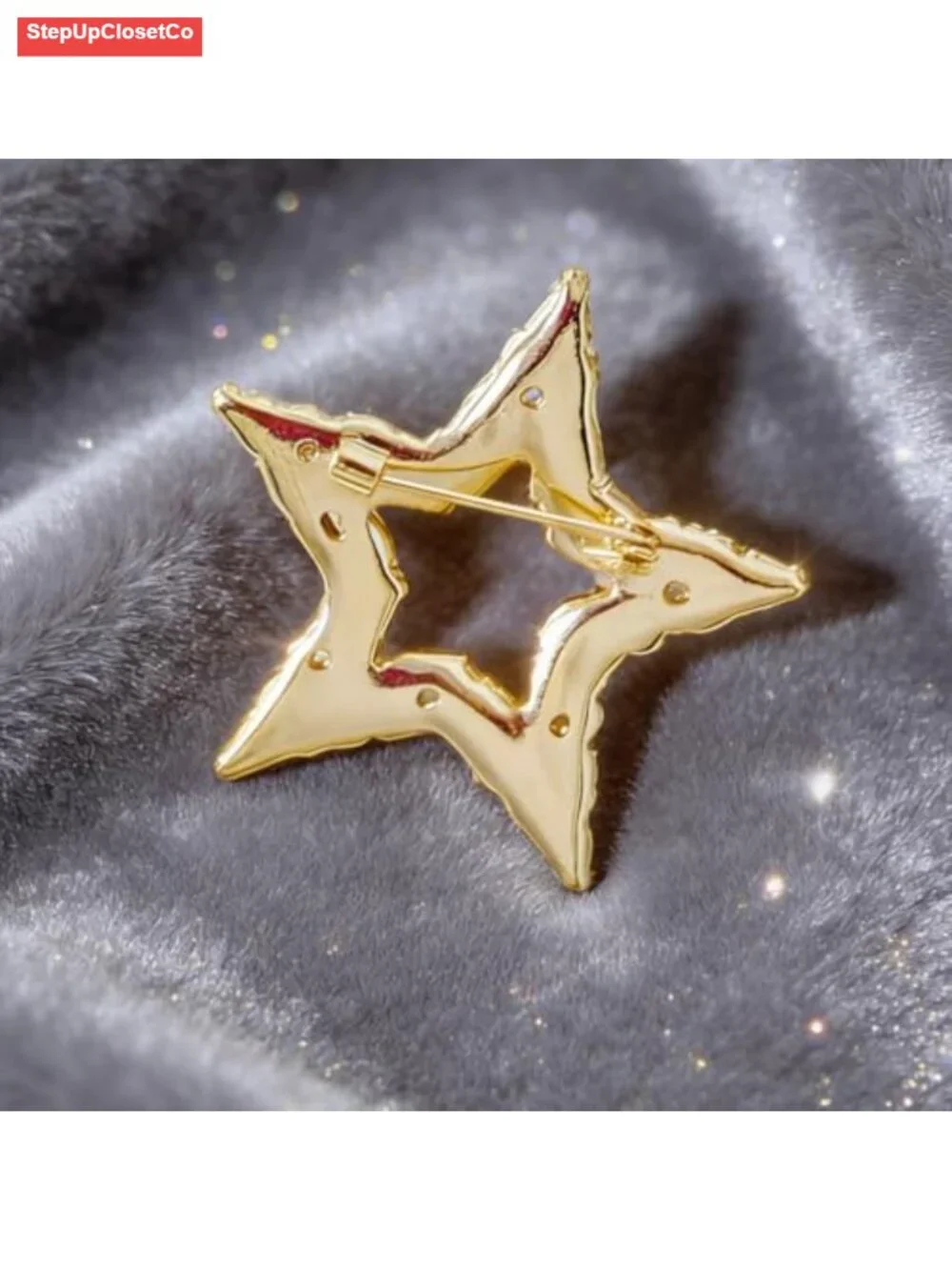 Sparkly Purple Hollow Crystal Star Brooch, Rhinestone Lapel Pin for Women,